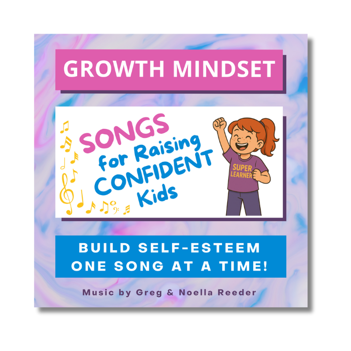 Growth Mindset Songs for Kids Album Cover with image of a confident girl